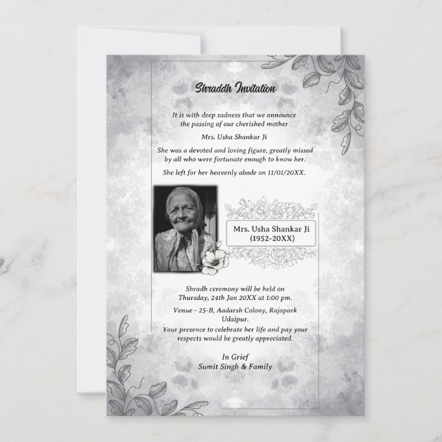 Shok Sandesh Hindu Shraddh  Invitation (Front)