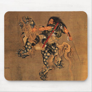 Shoki Riding A Shishi Lion Mouse Pad
