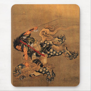 Shoki Riding A Shishi Lion Mouse Pad