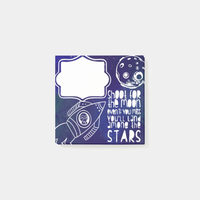 Shoot for the moon cute inspirational space sloth post-it notes (Front)