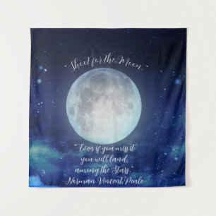"Shoot for the Moon" quote with Full Moon Tapestry