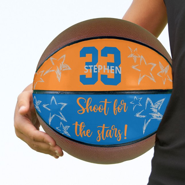 Shoot for the Stars Blue Orange Grey Personalised Basketball (Creator Uploaded)