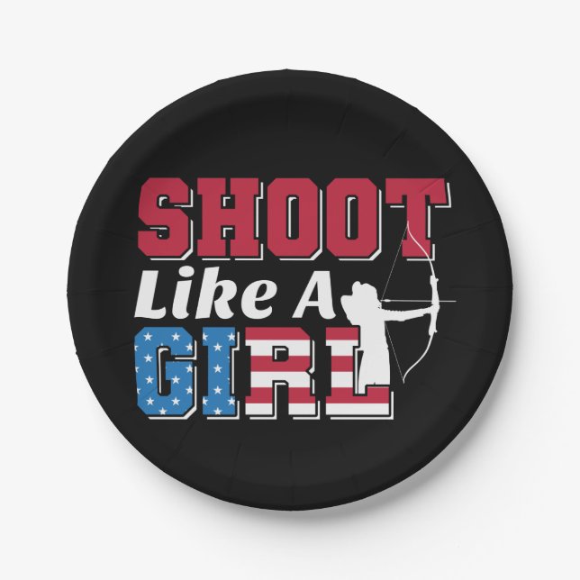 Shoot Like a Girl Patriotic Archery Quote Paper Plate (Front)