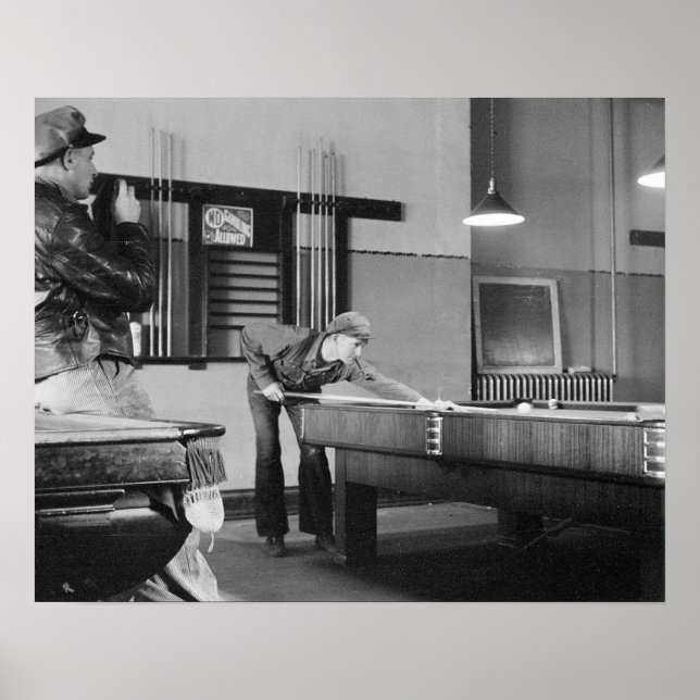 Shooting Pool, 1940. Vintage Photo Poster (Front)