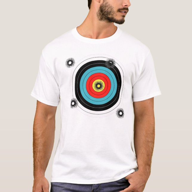 Shooting practice bullet holes bullets guns target T-Shirt (Front)