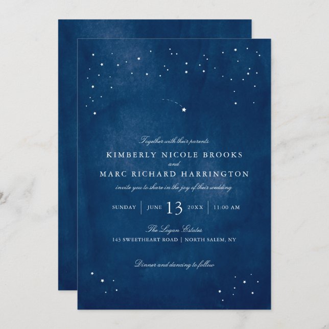 Shooting Star Blue Watercolor Wedding Invitation (Front/Back)