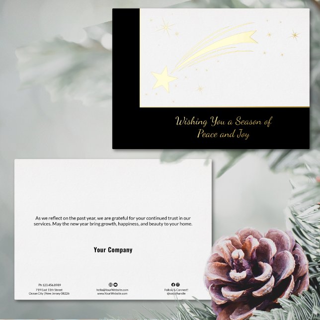 Shooting Star Christmas Foil Business Holiday Card (Shooting Star Christmas Foil Business Holiday Card, Minimalist Black & White, Company Detail)