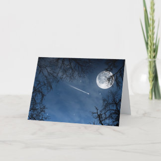 Shooting Star Moon Dark Blue Sky Greeting Card