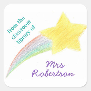 Shooting star personalised teacher bookplate square sticker