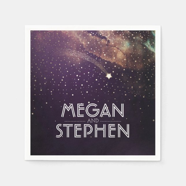 Shooting Star Plum and Gold Night Starry Napkin (Front)