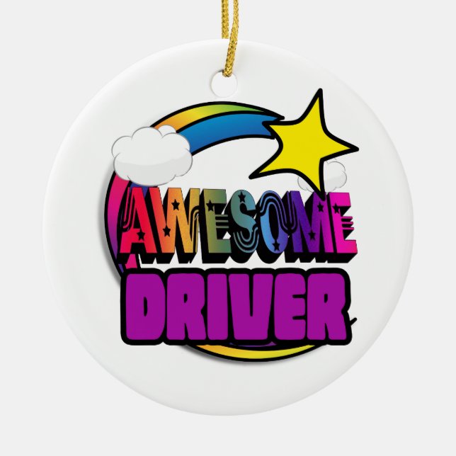 Shooting Star Rainbow Awesome Driver Ceramic Tree Decoration (Front)