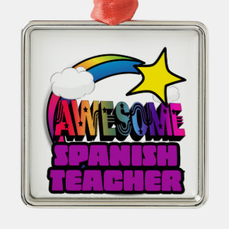 Shooting Star Rainbow Awesome Spanish Teacher Metal Ornament