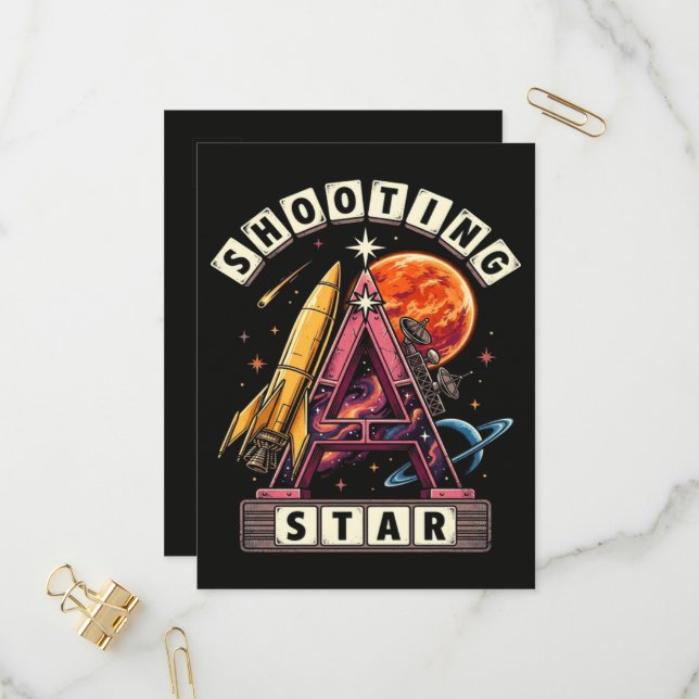 Shooting Star Space Invitation Postcard (Front/Back In Situ)