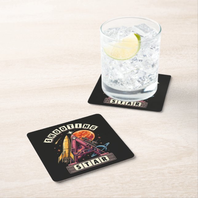Shooting Star Space Square Paper Coaster (Insitu)