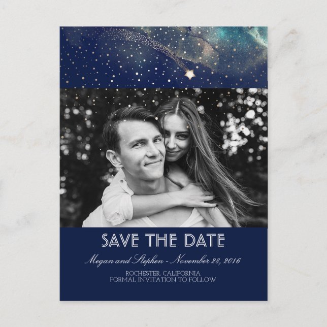 Shooting Star Starry Night Photo Save The Date Announcement Postcard (Front)