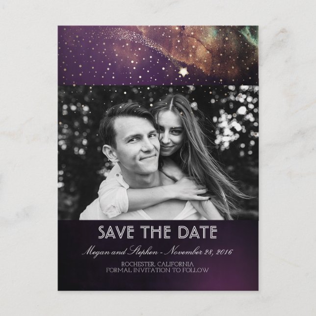 Shooting Star Starry Night Photo Save The Date Announcement Postcard (Front)