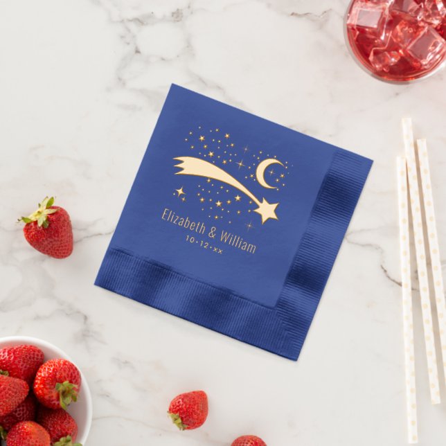 Shooting Star Wish Lucky Stars Moon Couple Wedding Foil Napkins (Insitu (Strawberry))