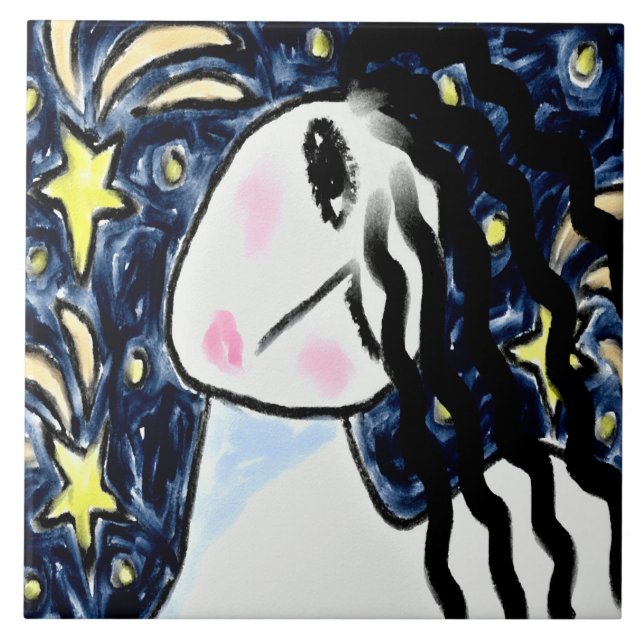 Shooting Stars Abstract Digital Painting Ceramic Tile (Front)