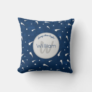Shooting Stars Navy Blue Watercolor Monogram Cushion