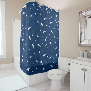 Shooting Stars Navy Blue Watercolor Shower Curtain