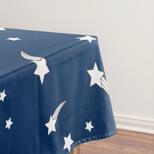 Shooting Stars Navy Blue Watercolor Tablecloth (In Situ)