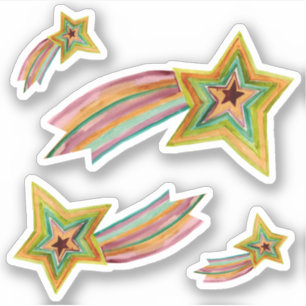 Shooting Stars Watercolor Pink Purple Yellow Green