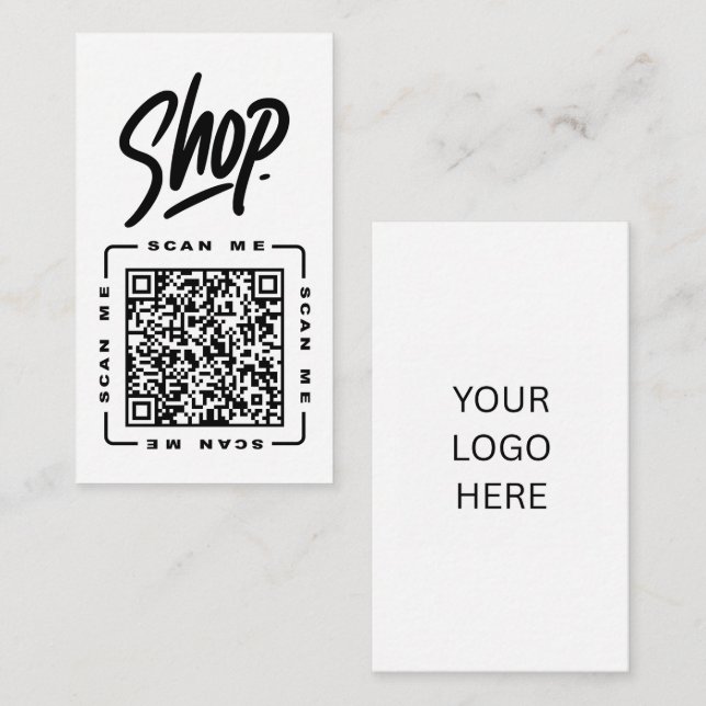Shop | Customisable QR code & Logo Template Black  Business Card (Front/Back)