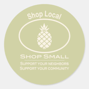 Shop Local, Shop Small cream pineapple Classic Round Sticker