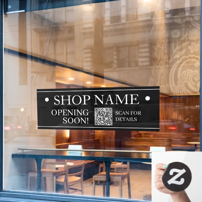 SHOP NAME Opening Soon Generate QR Code BlackWhite (Cafe Window)