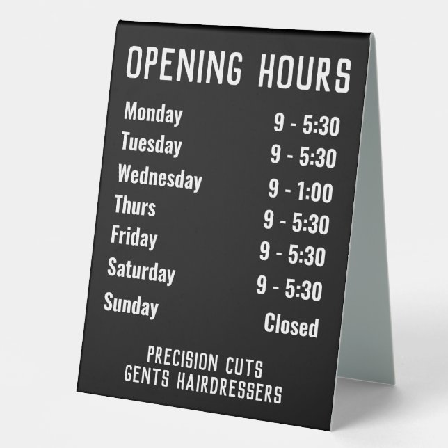 Shop Opening Hours (Front)