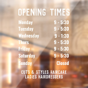 Shop Opening Times or Opening Hours