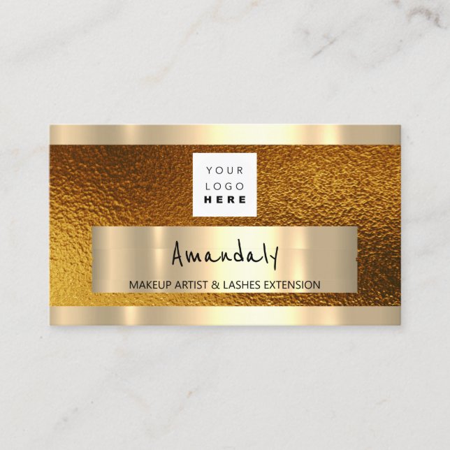  Shop QR CODE Logo Metallic Gold Business Card (Front)