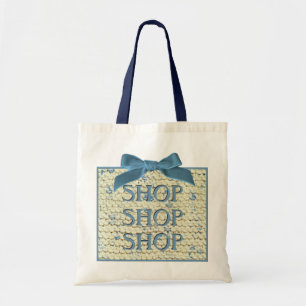 SHOP SHOP SHOP - Hand Knit - Cream and Blue Tote Bag