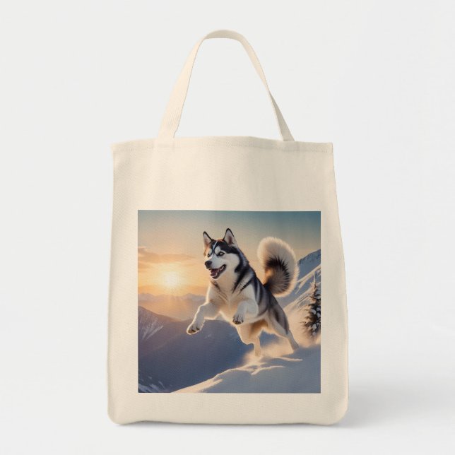Shop sustainably with this Siberian Husky grocery  Tote Bag (Front)