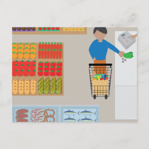 Shopper from a Grocery Store Postcard