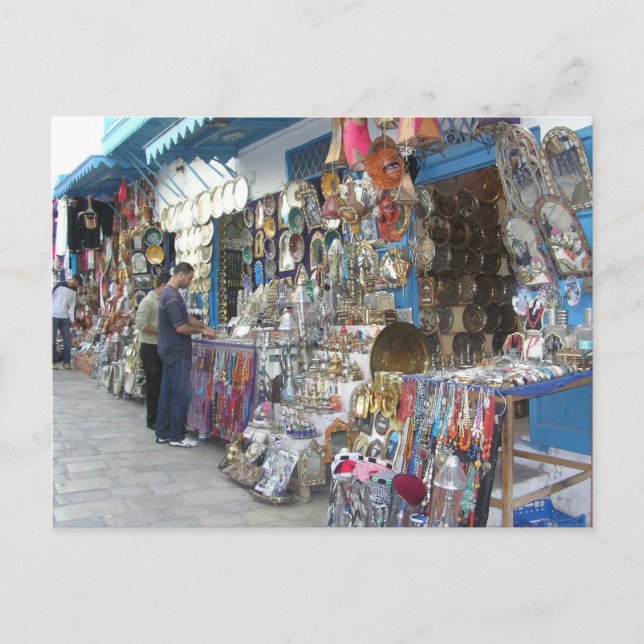shopping at a bazaar in Tunisia Postcard (Front)