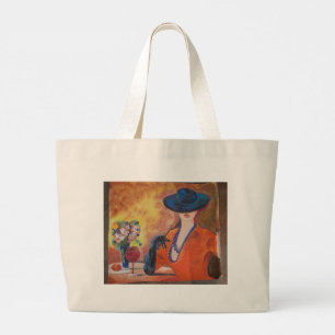 Shopping bag with an elegant woman portrait