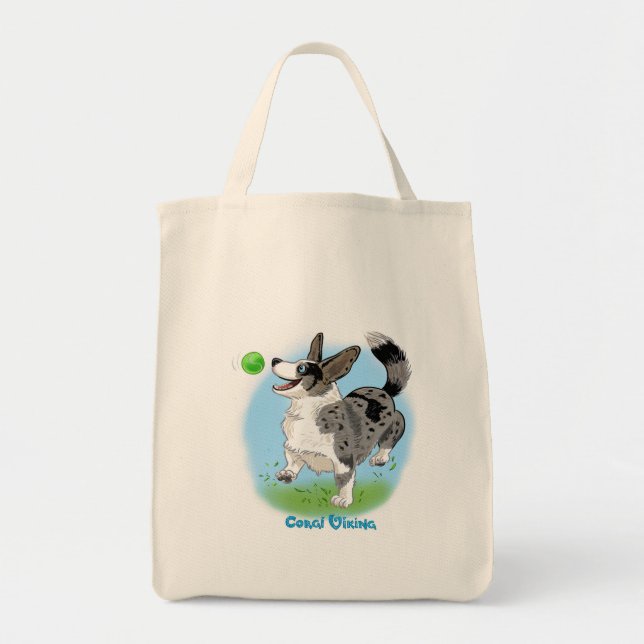 Shopping bag with blue merle corgi  (Front)