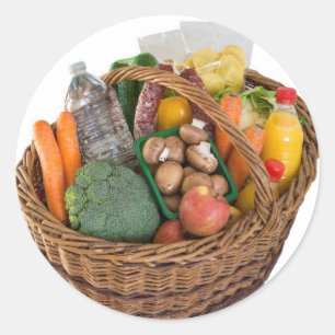 Shopping basket with foods fruits and vegetables classic round sticker