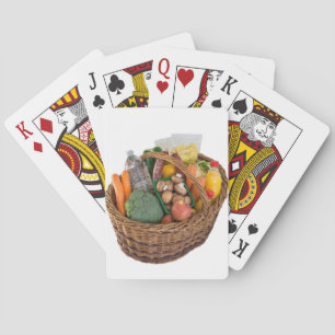 Shopping basket with foods fruits and vegetables playing cards