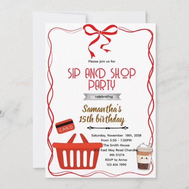 Shopping Birthday party Invitation (Front)