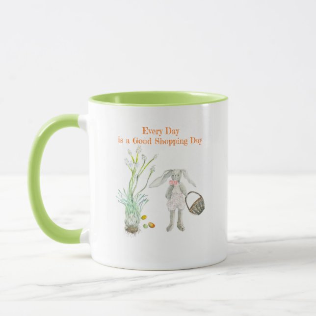 Shopping Bunny Coffee Mug Spring Green (Left)