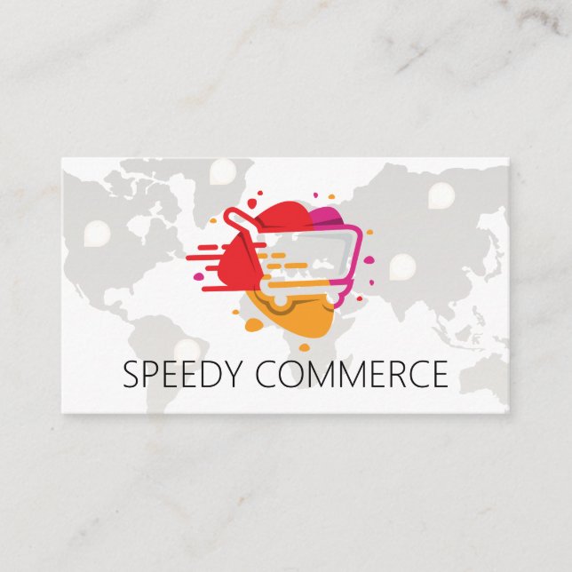 Shopping Cart | E-Commerce Logo | World Wide Business Card (Front)