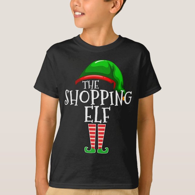 Shopping Elf Matching Family Christmas Gift Shoppe T-Shirt (Front)