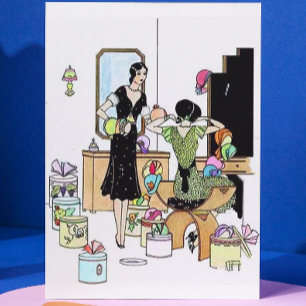 Shopping for hats postcard