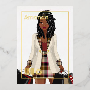 Shopping Girl Birthday Party Foil Invitation