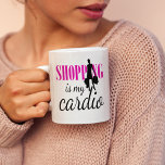 Shopping Is My Cardio Graphic Print (v1) Coffee Mug<br><div class="desc">Shopping Is My Cardio Graphic Print (light background version). The artistic two colour bag design features the words "SHOPPING is my cardio" with a silhouette of a fashionable woman with a skirt and high heels holding many shopping bags full of merchandise. The two colours in the design can be easily...</div>