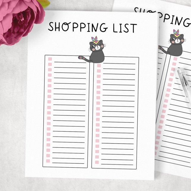 Shopping List Grey Tribal Cat Notepad (Creator Uploaded)