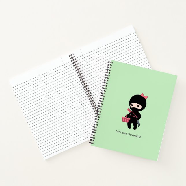 Shopping Ninja Girl Custom Name on Green Notebook (Inside)
