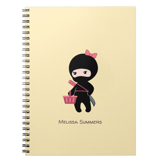 Shopping Ninja Girl Custom Name on Yellow Notebook (Front)